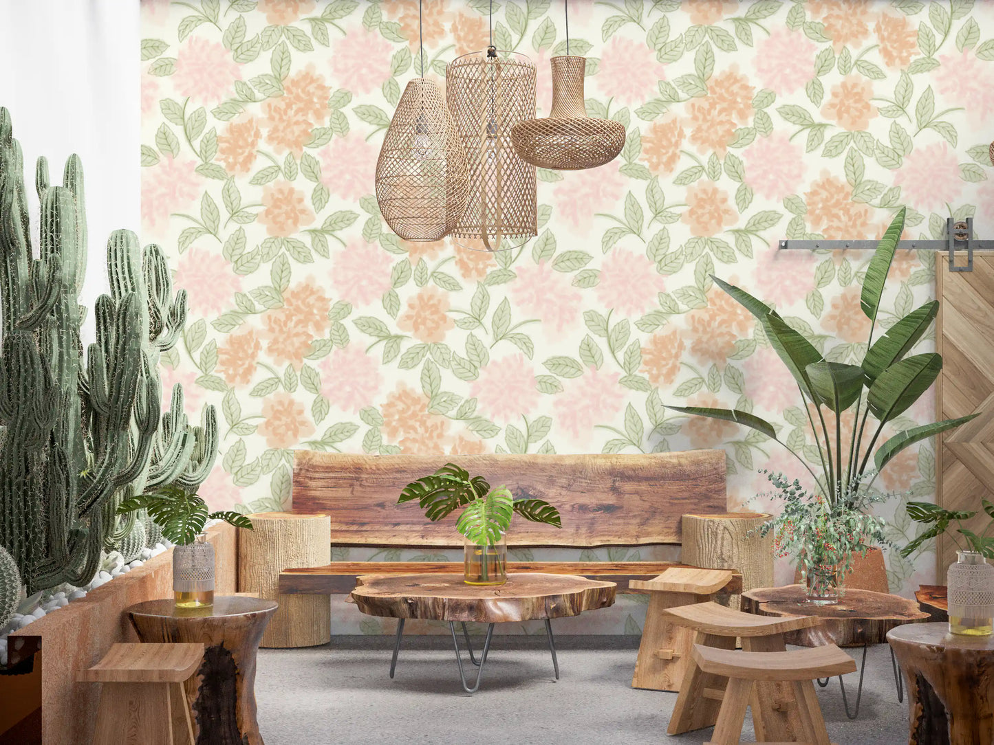 Serene Peony and Leaf Bloom Wallpaper⁠