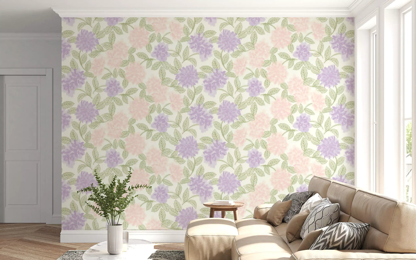 Soft Watercolor Hydrangea Garden Wallpaper⁠