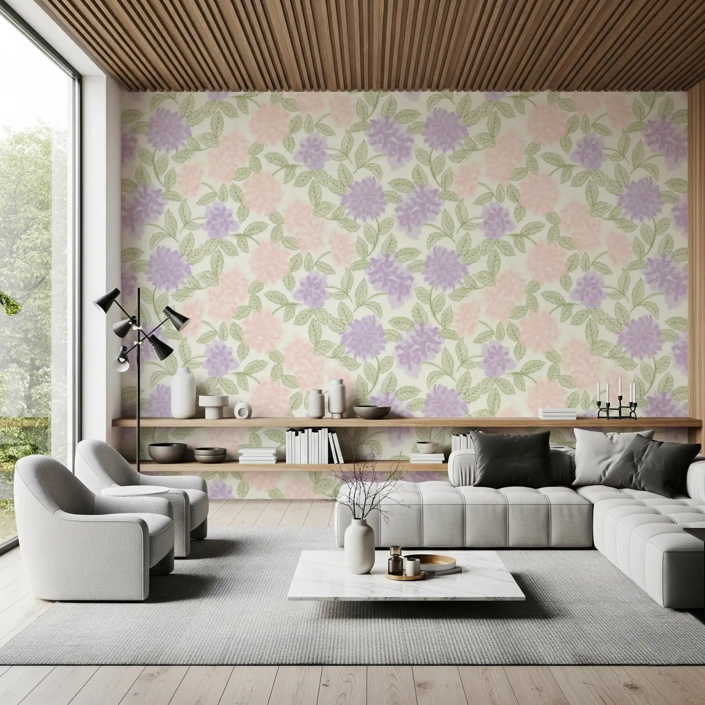 Soft Watercolor Hydrangea Garden Wallpaper⁠