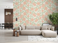 Minimalist Botanical Sage and Peach Garden Wallpaper⁠
