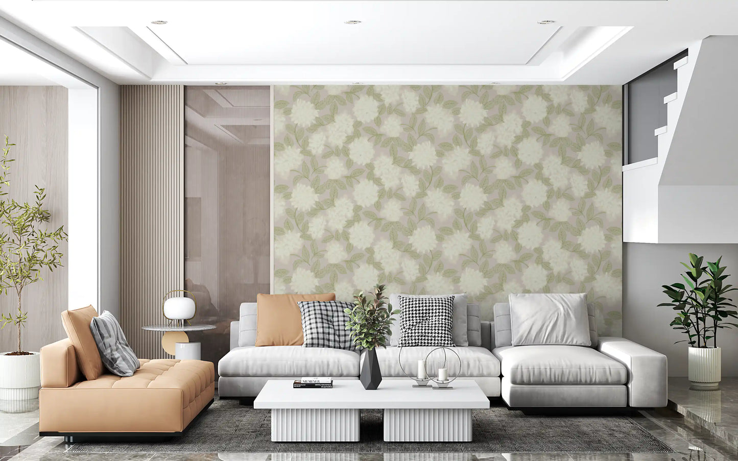 Minimalist Garden Leaf Motif Wallpaper⁠
