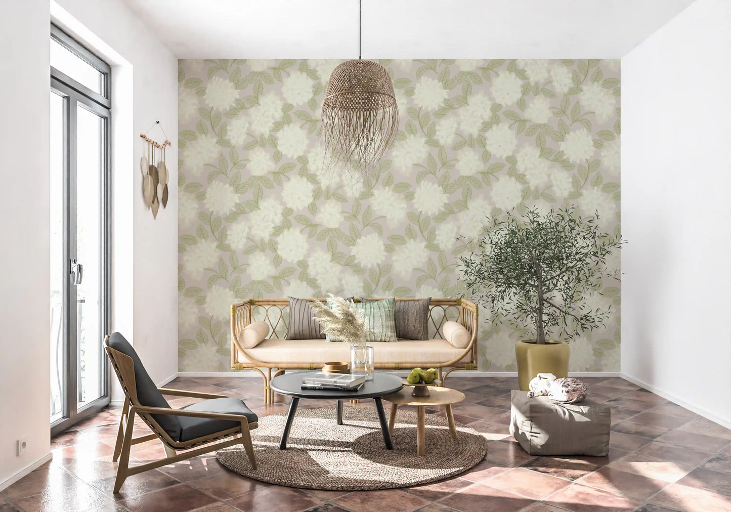 Minimalist Garden Leaf Motif Wallpaper⁠