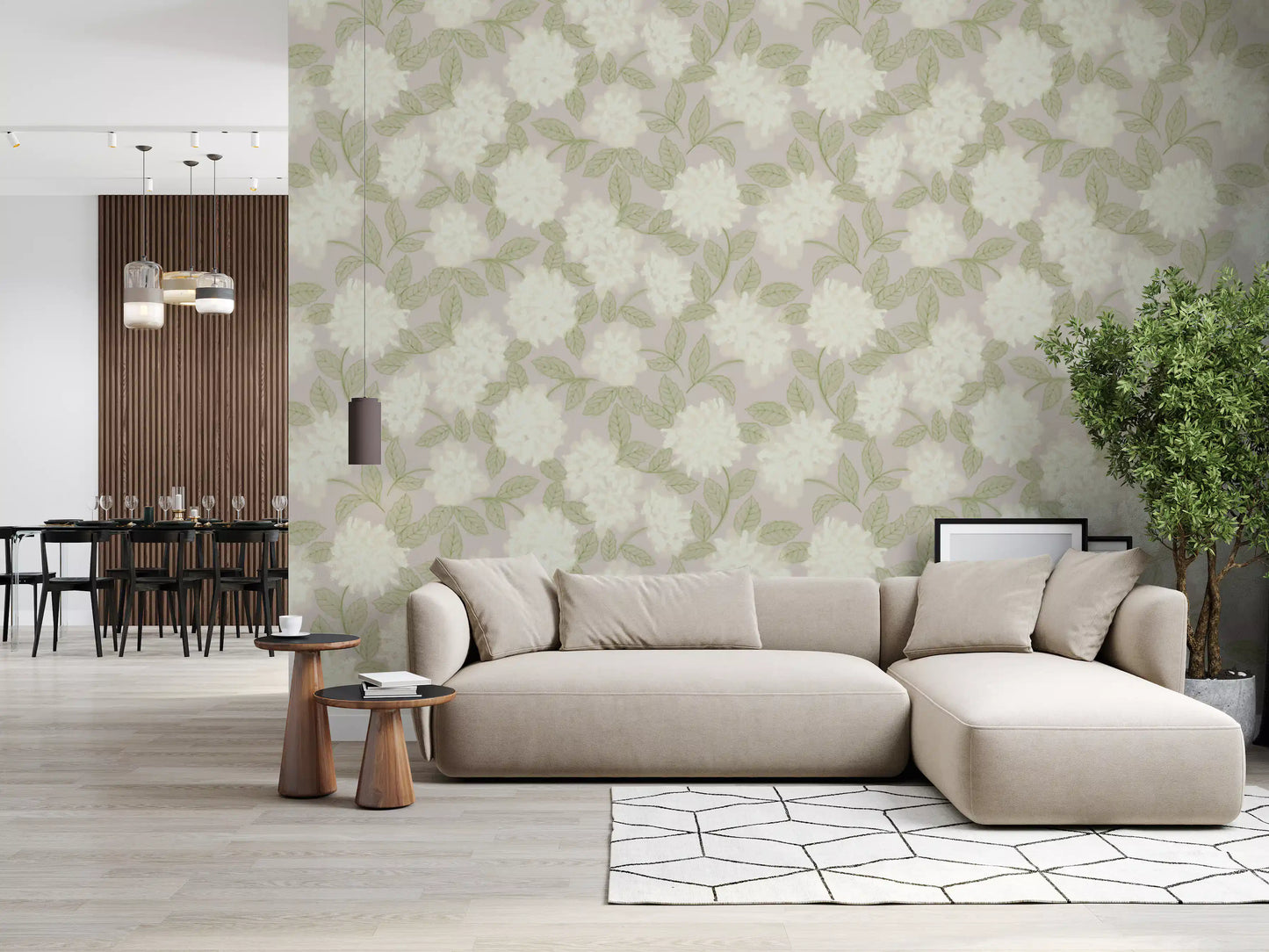 Minimalist Garden Leaf Motif Wallpaper⁠