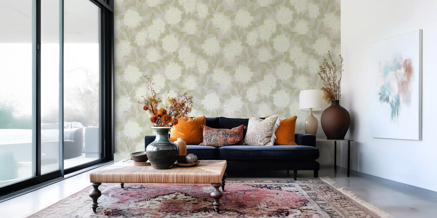 Minimalist Garden Leaf Motif Wallpaper⁠