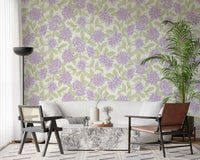 Botanisk tapet med bløde lavendelfarvede blomster