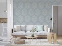 Boho Painted – abstrakte Mudcloth-sekskanter med etnisk geometrisk mønster i franskblå tapet