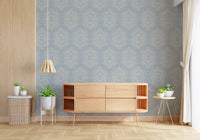 Boho Painted – abstrakte Mudcloth-sekskanter med etnisk geometrisk mønster i franskblå tapet