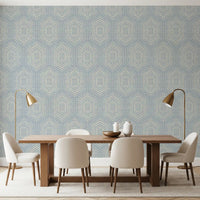 Boho Painted – abstrakte Mudcloth-sekskanter med etnisk geometrisk mønster i franskblå tapet