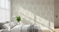 Boho-malede sekskanter – abstrakt mudcloth-inspireret, tribalistisk geometrisk mønster, grandmillennial-tapet