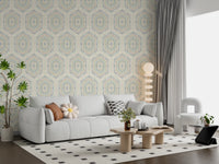 Boho-malede sekskanter – abstrakt mudcloth-inspireret, tribalistisk geometrisk mønster, grandmillennial-tapet