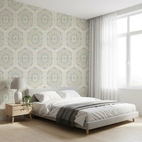 Boho-malede sekskanter – abstrakt mudcloth-inspireret, tribalistisk geometrisk mønster, grandmillennial-tapet