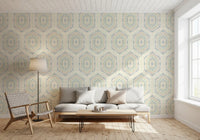 Boho-malede sekskanter – abstrakt mudcloth-inspireret, tribalistisk geometrisk mønster, grandmillennial-tapet
