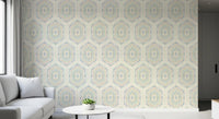 Boho-malede sekskanter – abstrakt mudcloth-inspireret, tribalistisk geometrisk mønster, grandmillennial-tapet