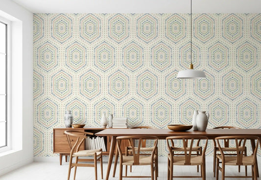 Boho Painted - Abstract Mudcloth Hexagons Tribal Geometric Pattern Grandmillennial Wallpaper⁠