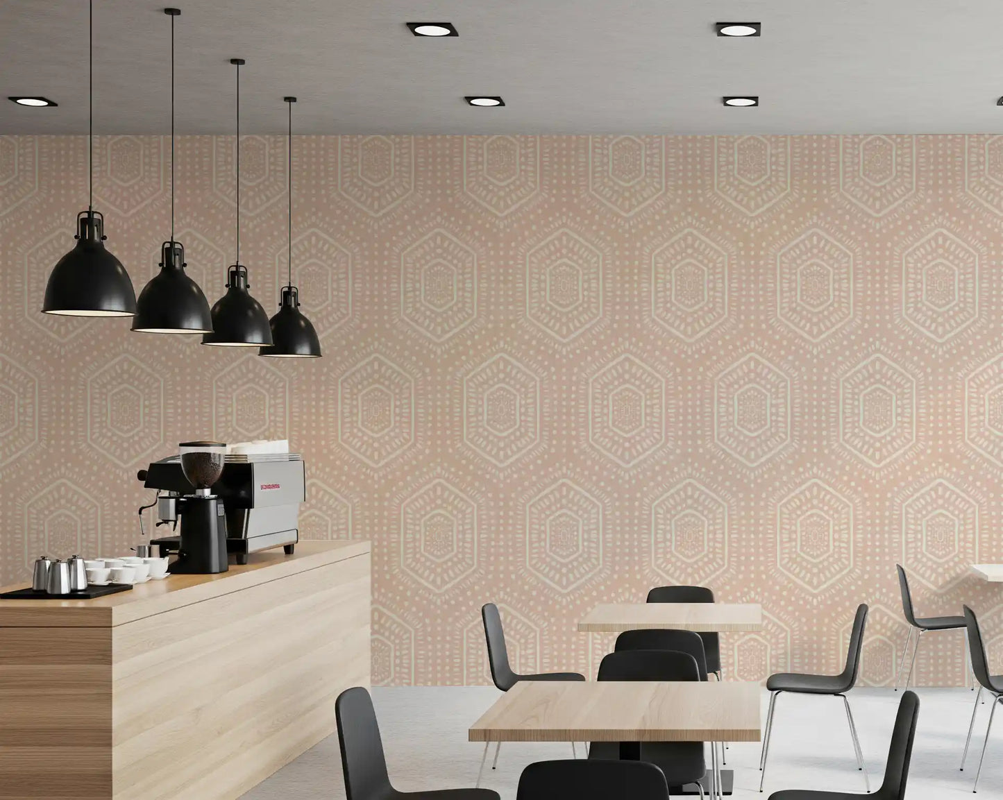 Boho Painted - Abstract Mudcloth Hexagons Tribal Geometric Pattern Cinnamon Tea Wallpaper⁠