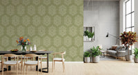 Boho-malet tapet – abstrakte Mudcloth-hexagoner med et stammemæssigt geometrisk mønster i enggrønnes nuancer