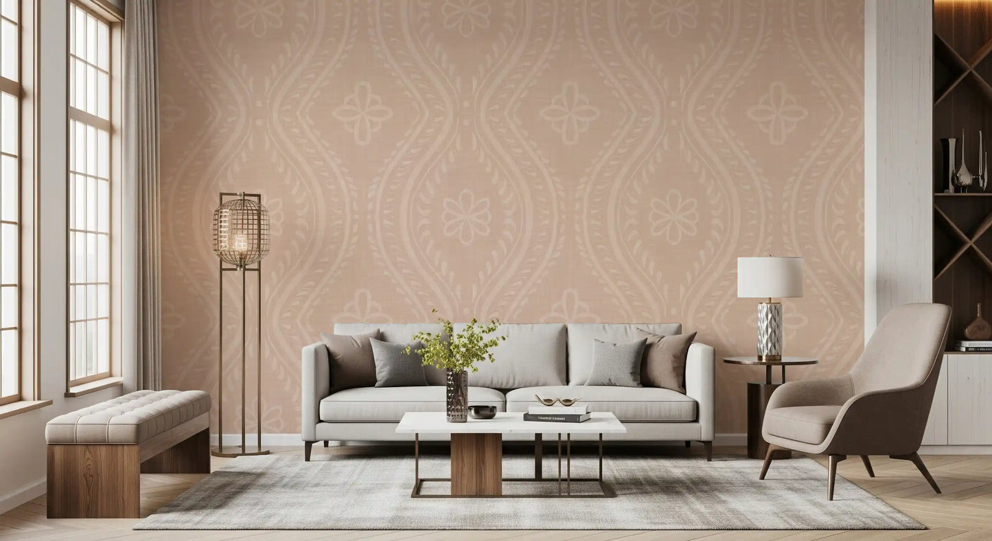 Carta da parati Faded Ogee Damask - Cinnamon Tea