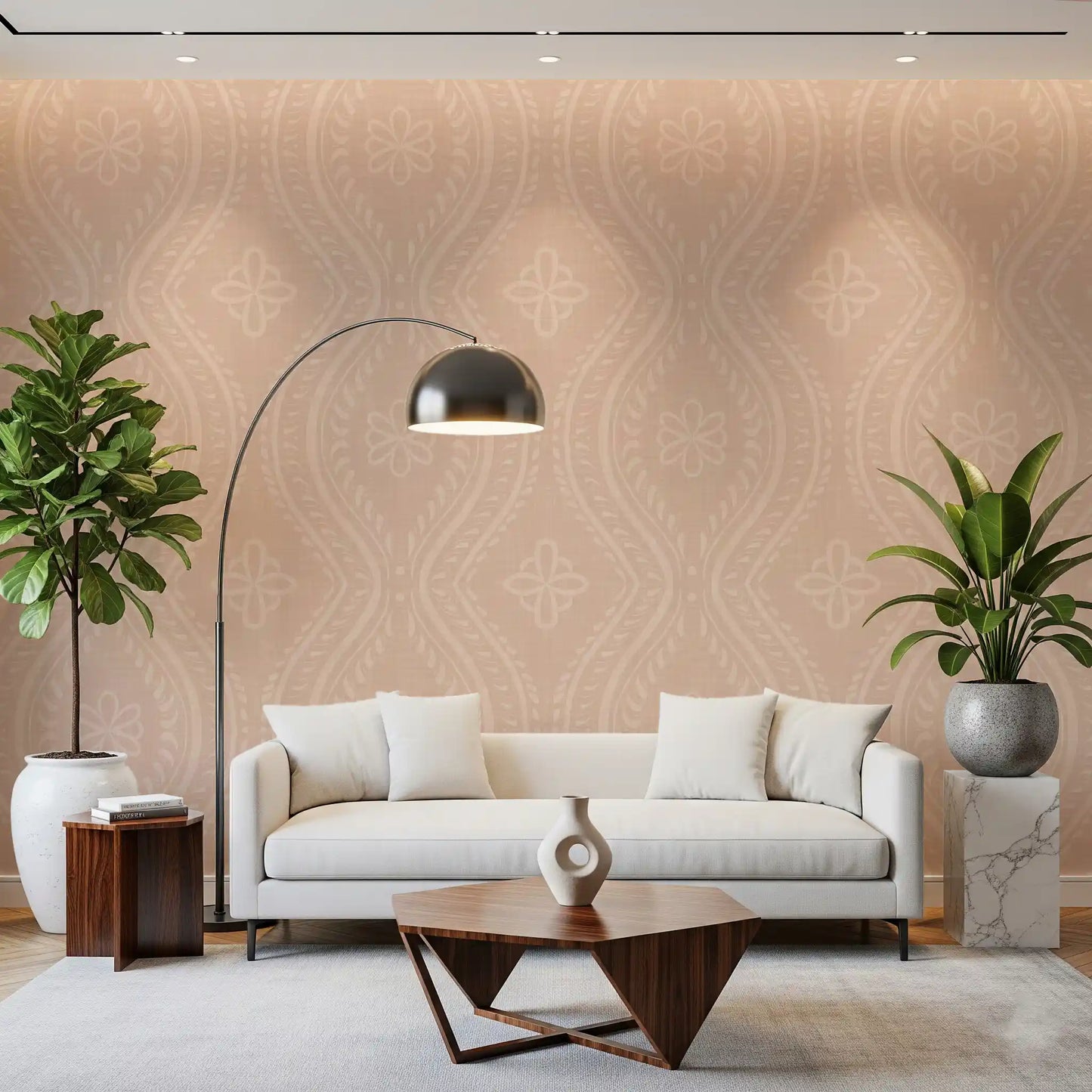Carta da parati Faded Ogee Damask - Cinnamon Tea