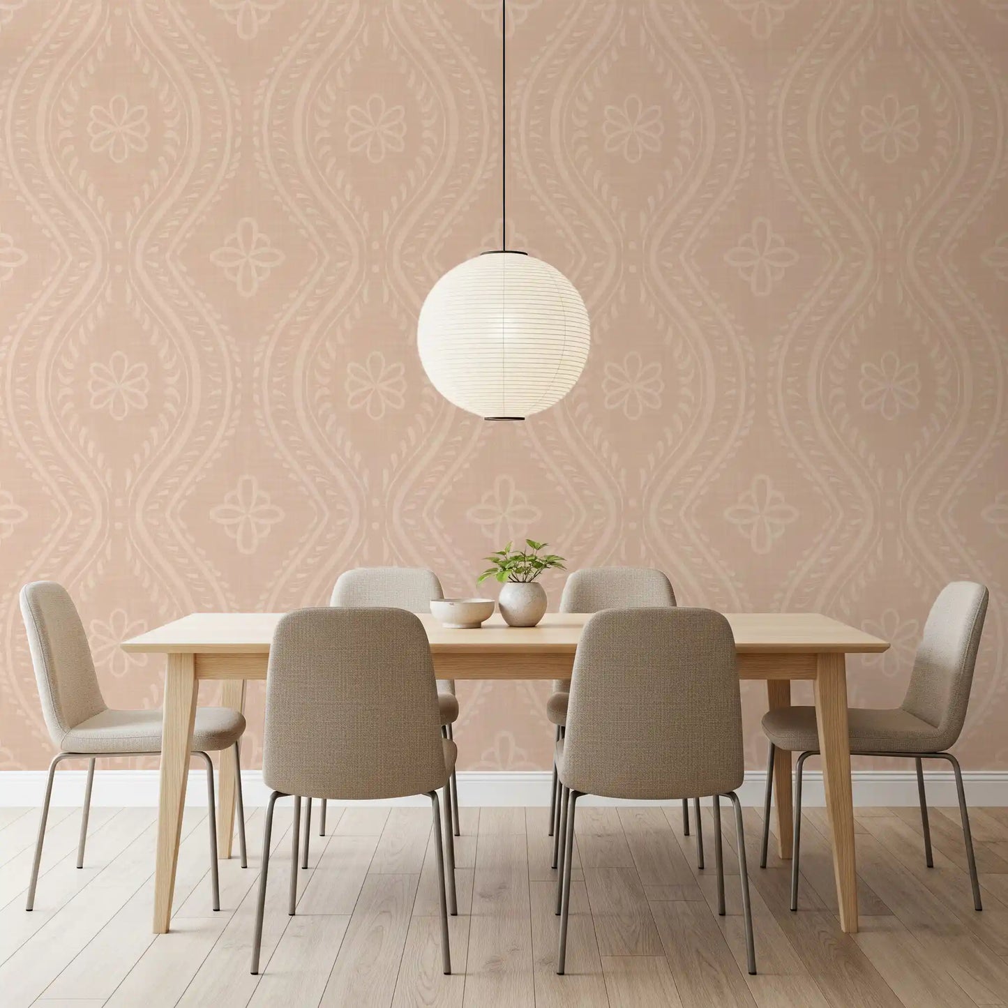Carta da parati Faded Ogee Damask - Cinnamon Tea