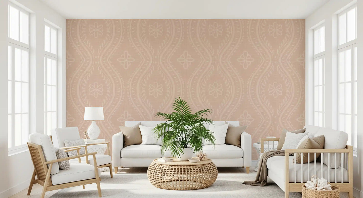 Carta da parati Faded Ogee Damask - Cinnamon Tea