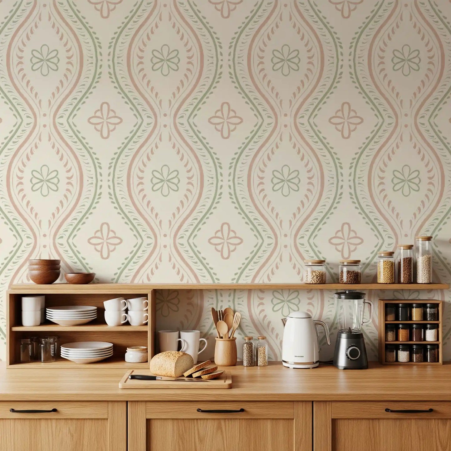 Falmet Ogee-damask – klassisk grandmillennial-tapet