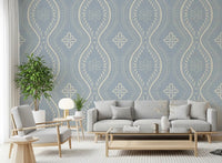 Falmet Ogee-damask – blå tapet i fransk landstil