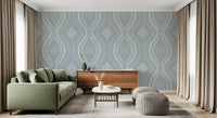 Falmet Ogee-damask – blå tapet i fransk landstil
