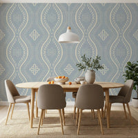 Falmet Ogee-damask – blå tapet i fransk landstil