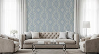 Falmet Ogee-damask – blå tapet i fransk landstil