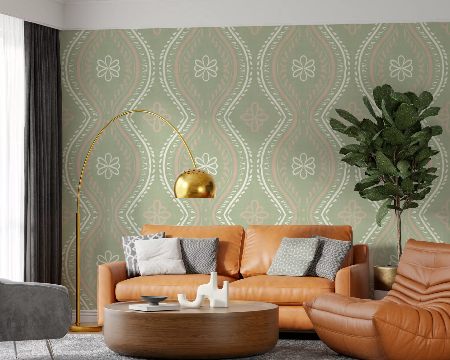 Faded Ogee Damask - Timeless Grandmillennial Wallpaper⁠
