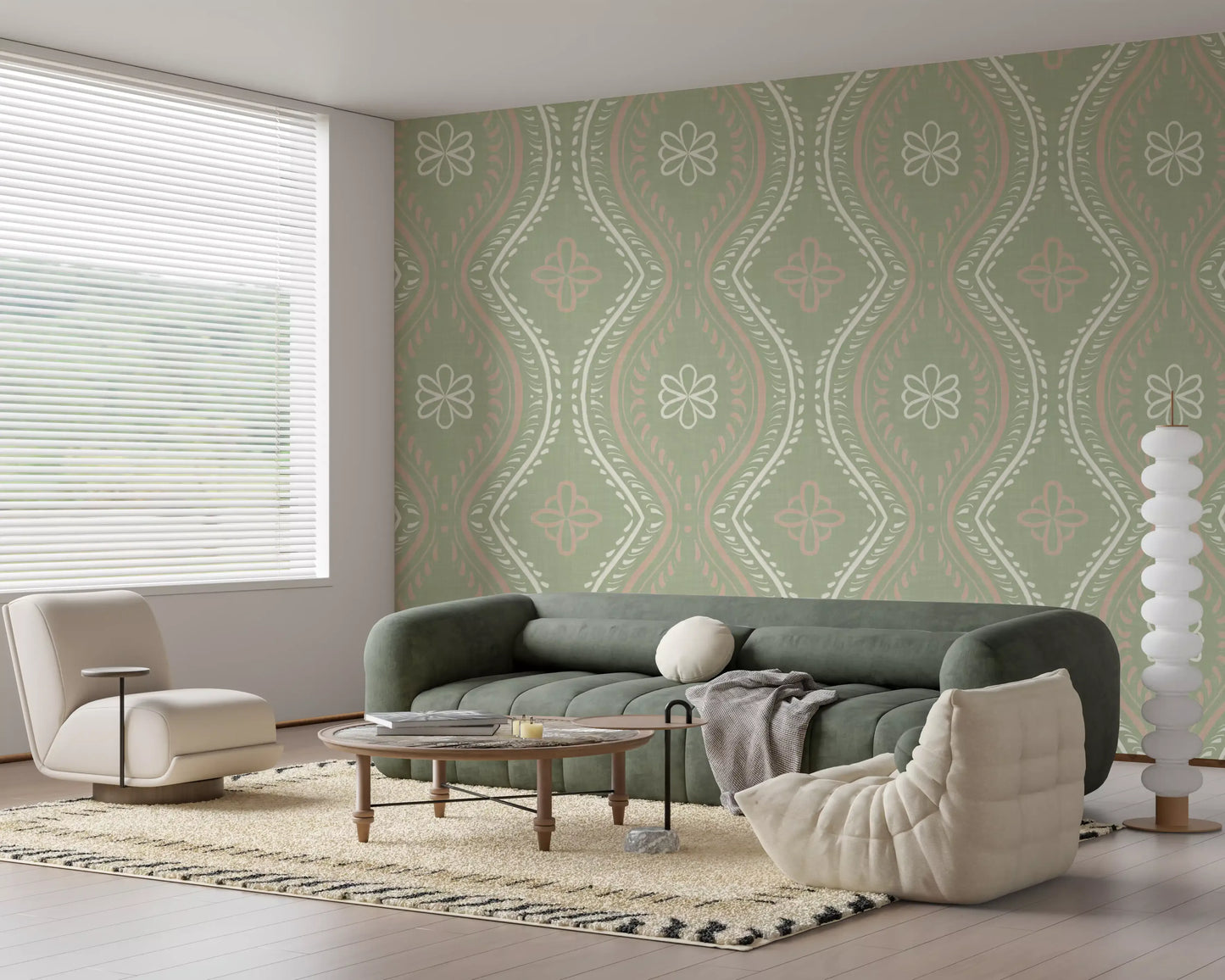 Faded Ogee Damask - Timeless Grandmillennial Wallpaper⁠