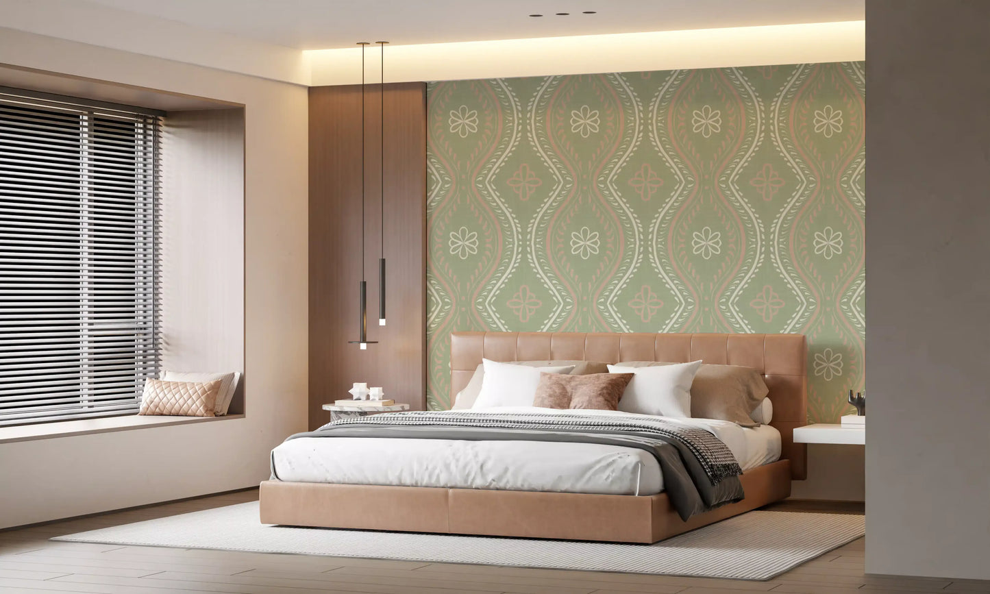 Faded Ogee Damask - Timeless Grandmillennial Wallpaper⁠