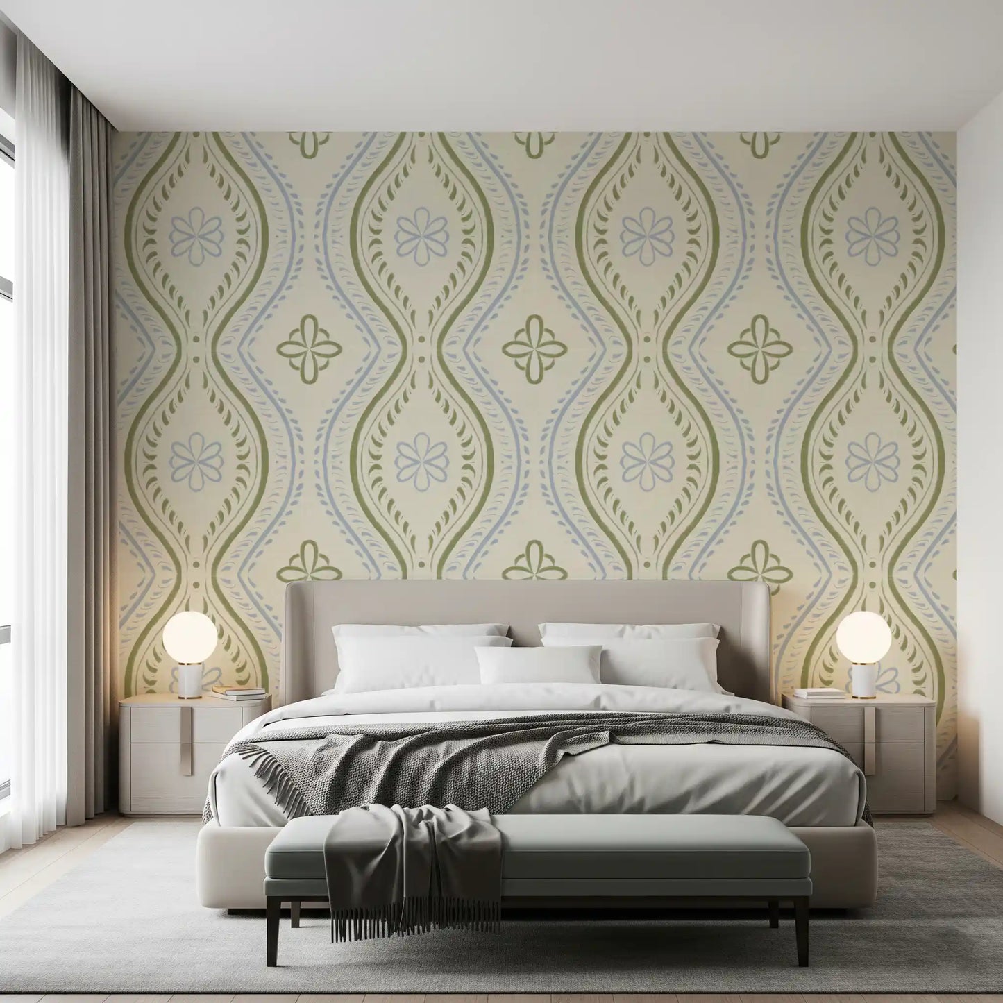 Faded Ogee Damask - Timiless French Country Wallpaper⁠