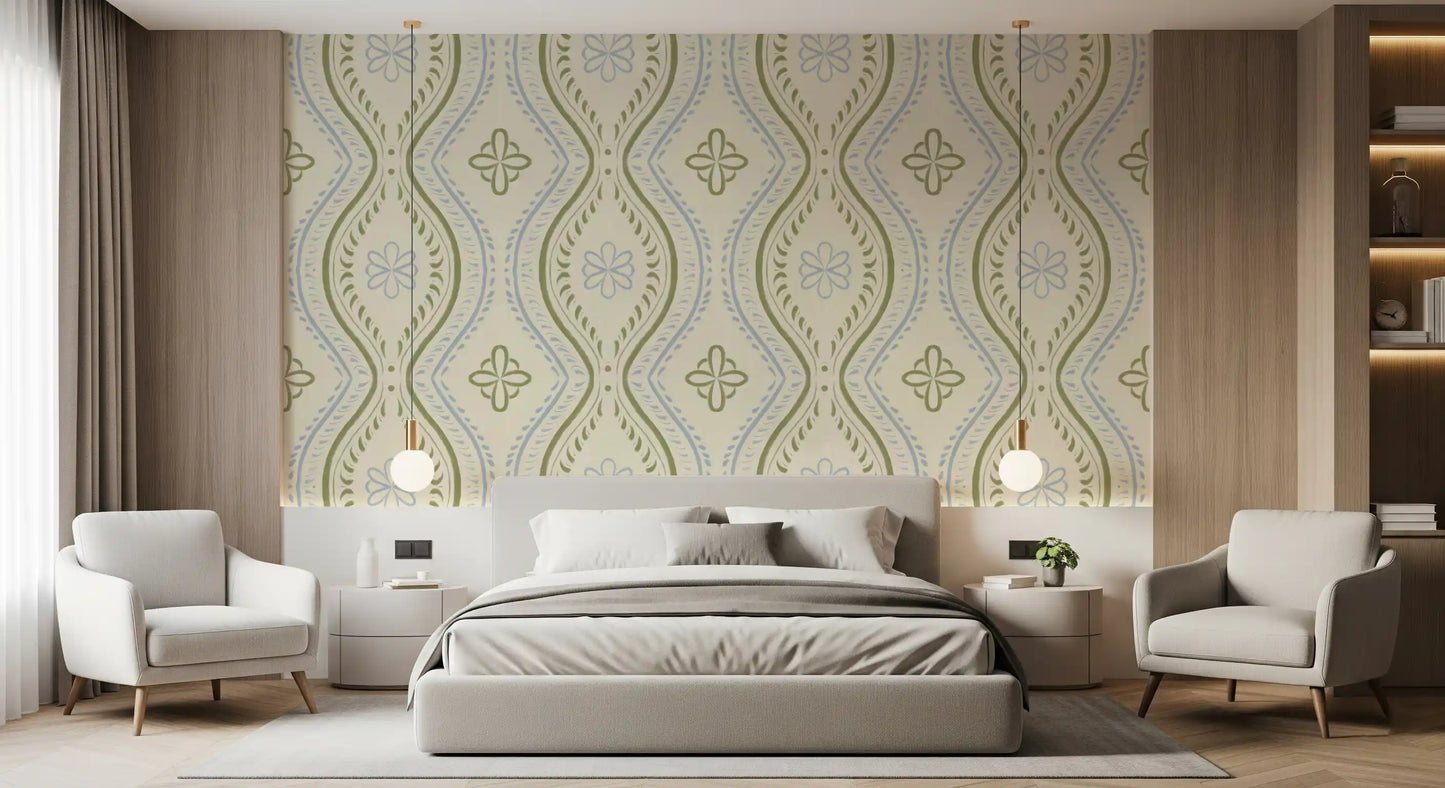 Faded Ogee Damask - Timiless French Country Wallpaper⁠