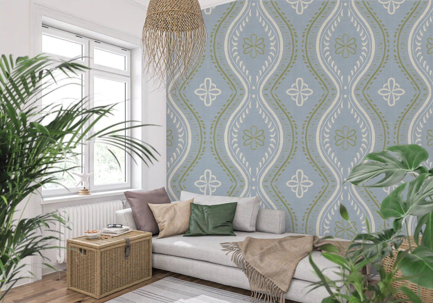 Falmet Ogee-damask – klassisk fransk landstil-tapet