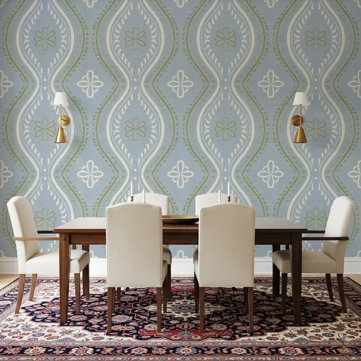 Falmet Ogee-damask – klassisk fransk landstil-tapet