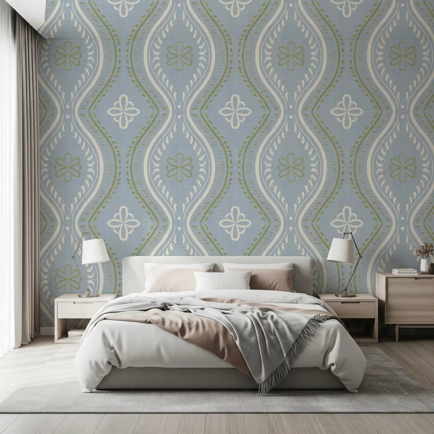Falmet Ogee-damask – klassisk fransk landstil-tapet