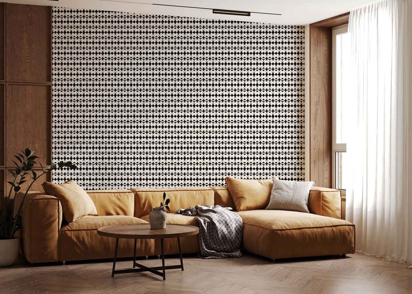 Papier peint graphique minimaliste à motif de losanges en grille