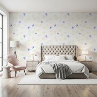 Minimalistisk botanisk tapet med blå kronblade