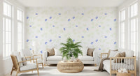 Minimalistisk botanisk tapet med blå kronblade
