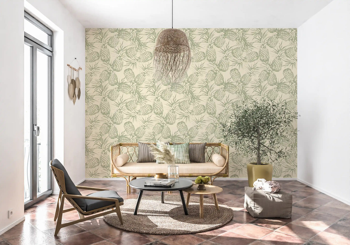 Rustikale botanische Ananas-Printtapete