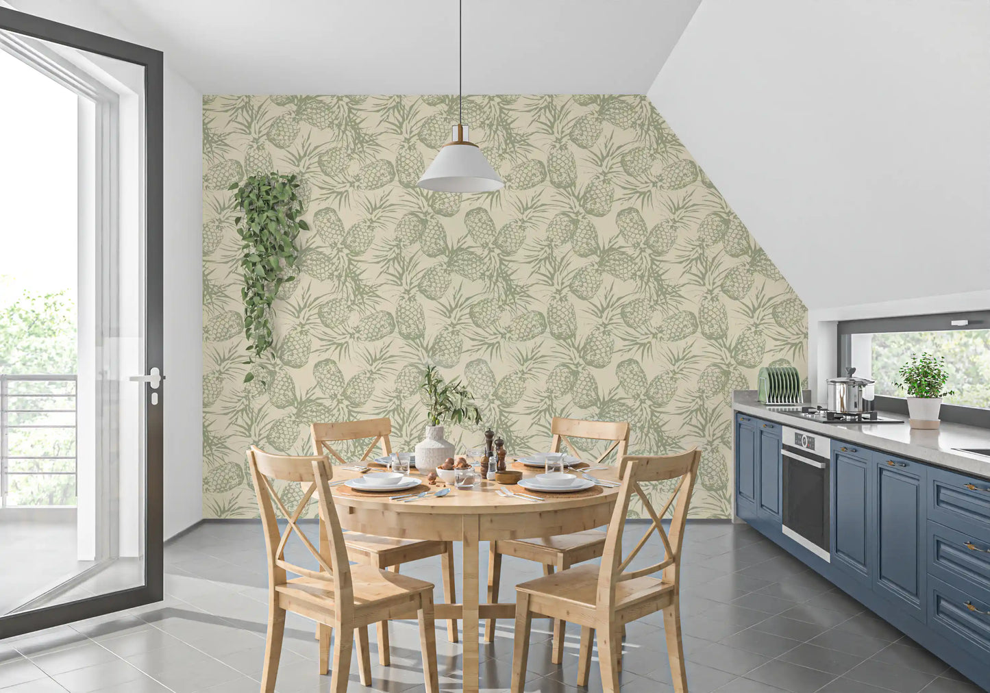 Rustikale botanische Ananas-Printtapete
