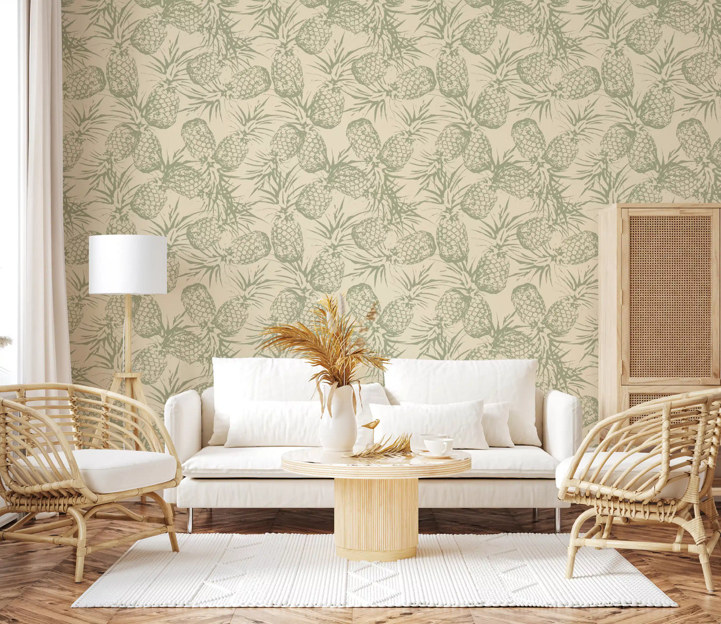 Rustikale botanische Ananas-Printtapete