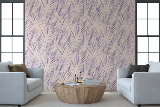 Carta da parati con felci astratte color lavanda