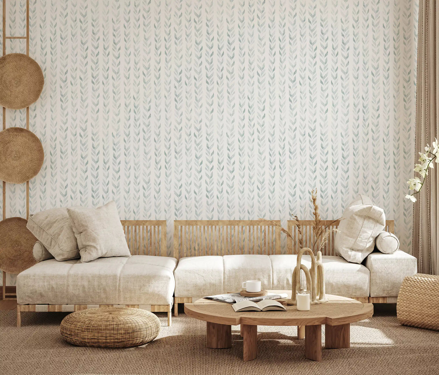 Papel de parede Serene Sage Leaf Vertical Trails