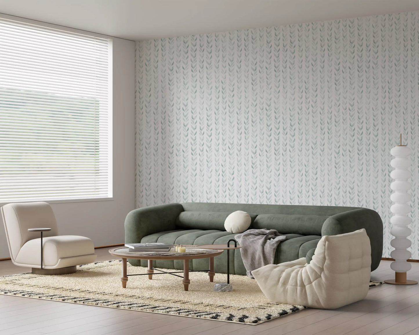 Papel de parede Serene Sage Leaf Vertical Trails