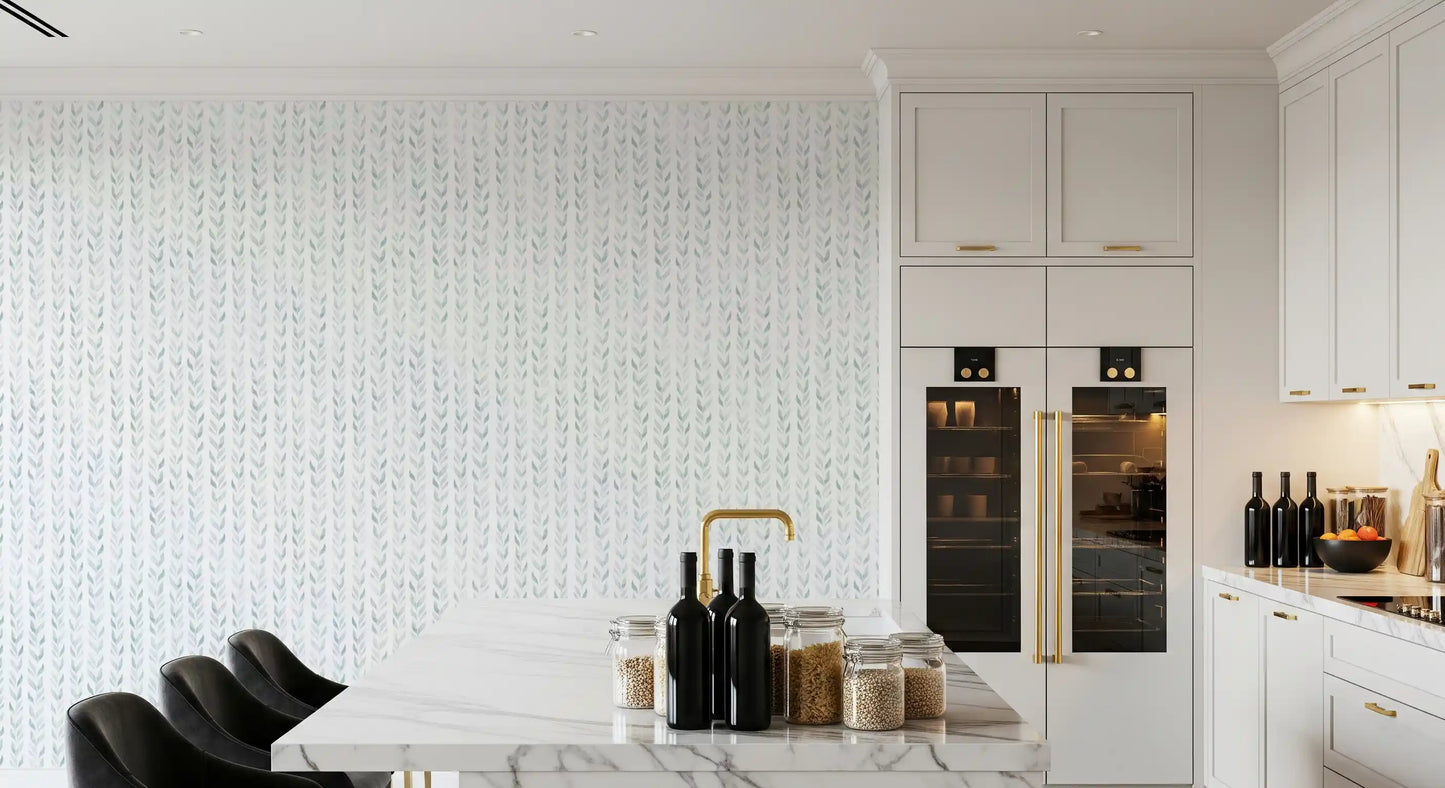 Papel de parede Serene Sage Leaf Vertical Trails