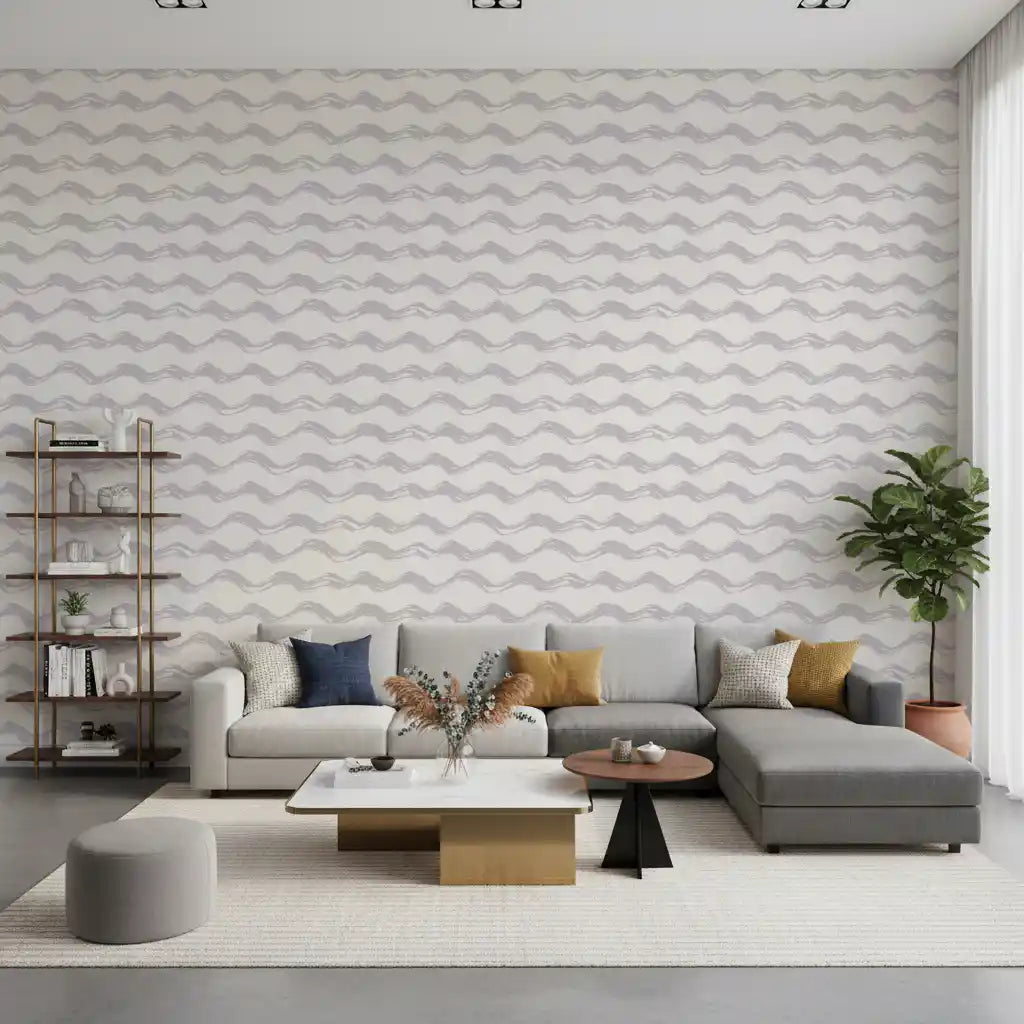 Papel de parede com pinceladas suaves de ondas em aguarela