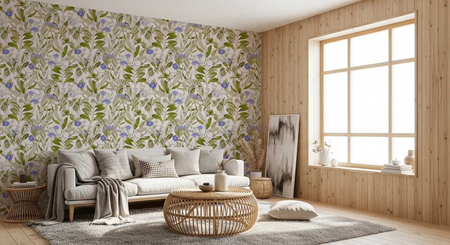 Ruhige blaue Blumenstudie „Wiese“ – Tapete