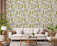 Ruhige blaue Blumenstudie „Wiese“ – Tapete